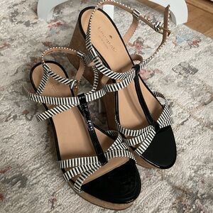 Kate Spade Black and White Striped Wedge Sandals